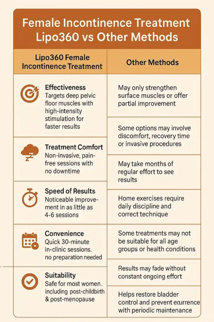 Comprehensive Guide To Female Incontinence Treatment Options 1 Table showing benefits of incontinence treatment England