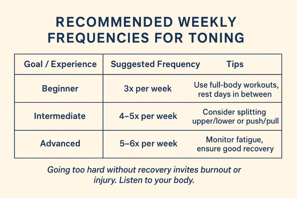 Achieving the Perfect Tone: How Often Should You Exercise for Results? 2 Graphic to show how often you should do exercise to help with toning England